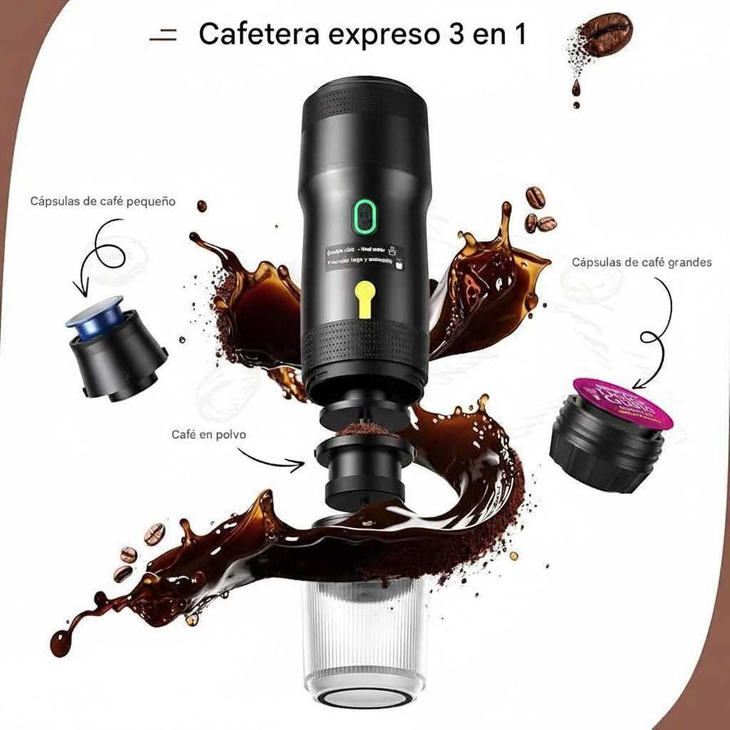 Cafetera Portátil 3 en 1 | Espresso con Cápsulas y Café Molido | 20 Bares de Presión