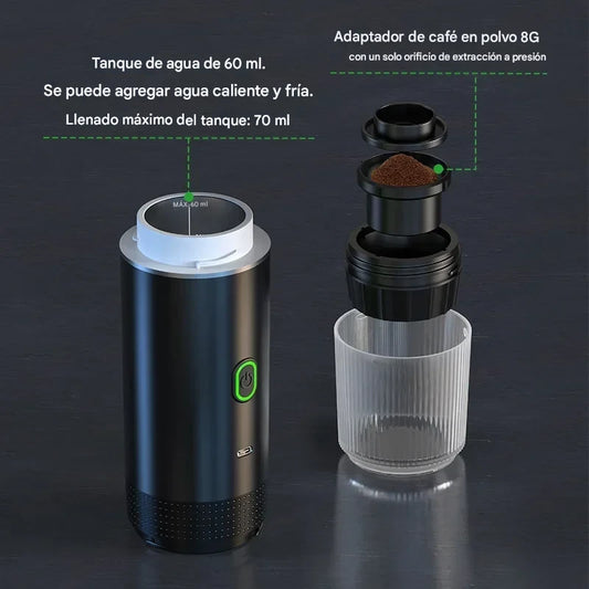 Cafetera Portátil 3 en 1 | Espresso con Cápsulas y Café Molido | 20 Bares de Presión